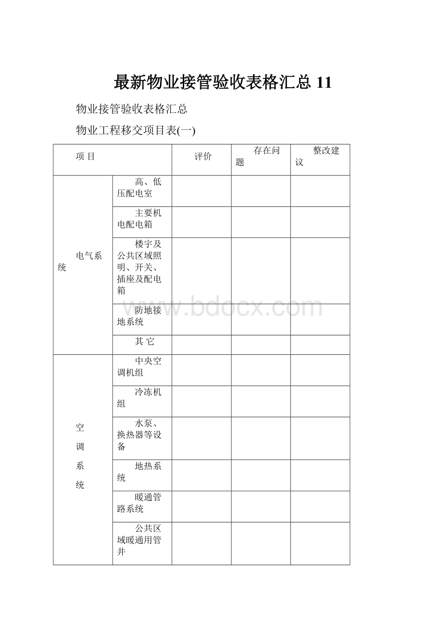 最新物业接管验收表格汇总11.docx_第1页