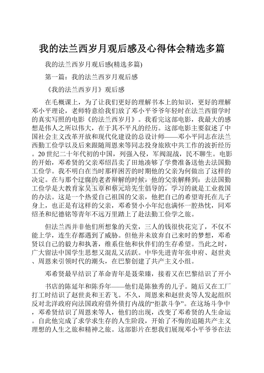 我的法兰西岁月观后感及心得体会精选多篇Word下载.docx_第1页