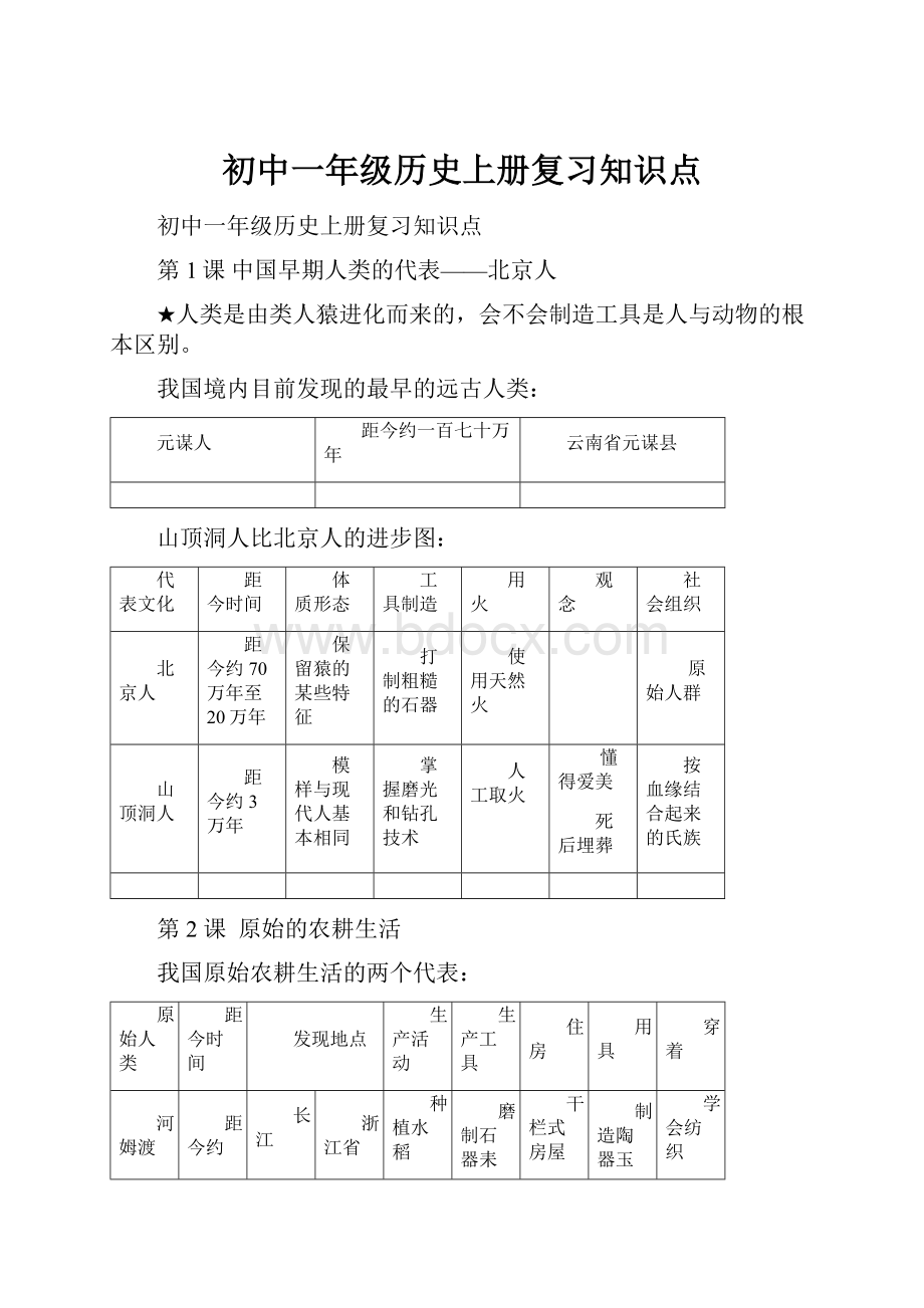 初中一年级历史上册复习知识点.docx