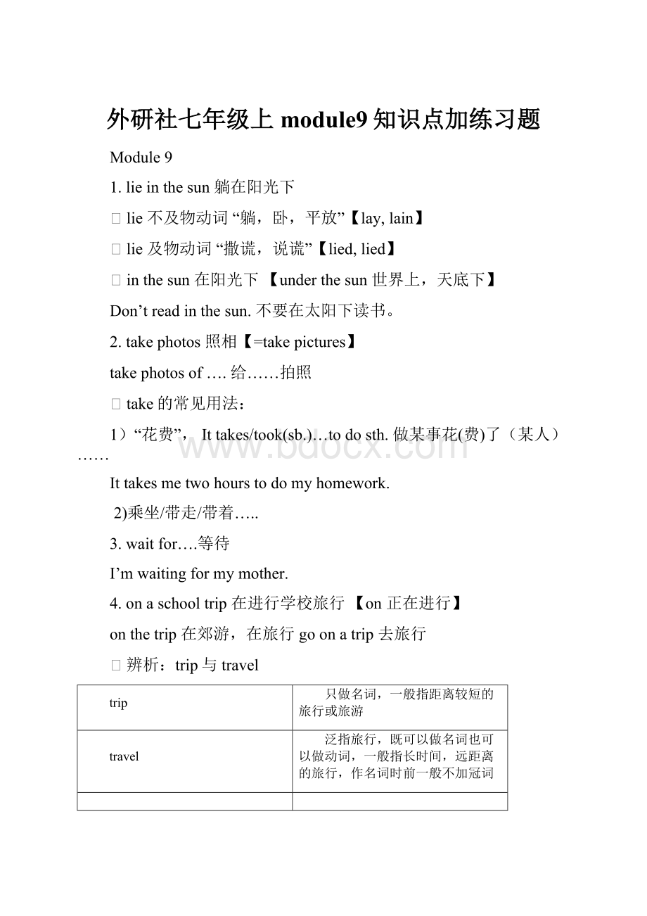 外研社七年级上module9知识点加练习题.docx_第1页