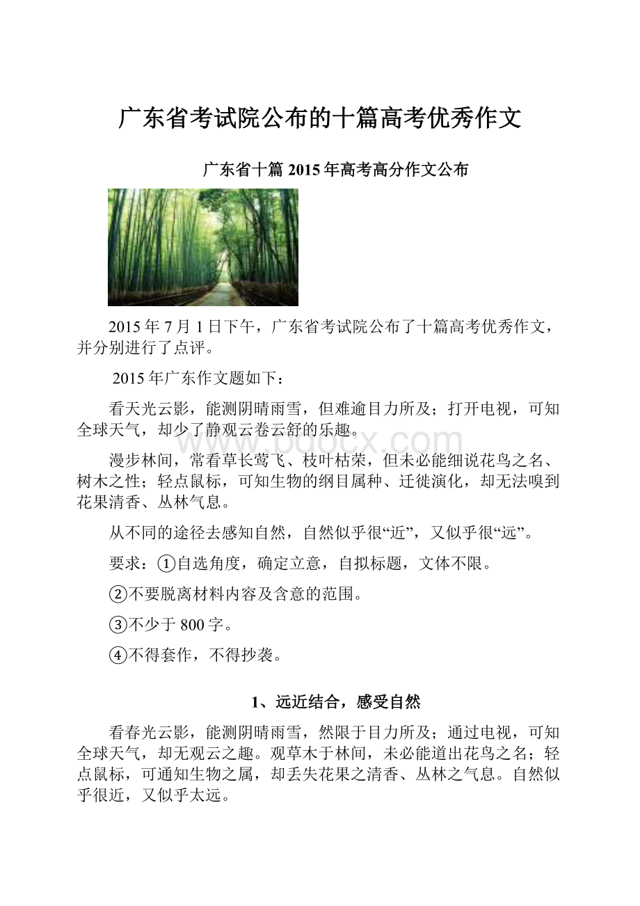 广东省考试院公布的十篇高考优秀作文Word格式.docx_第1页