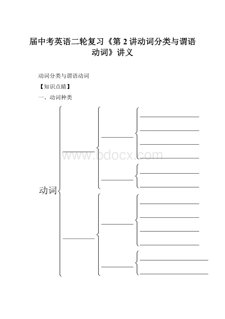 届中考英语二轮复习《第2讲动词分类与谓语动词》讲义.docx