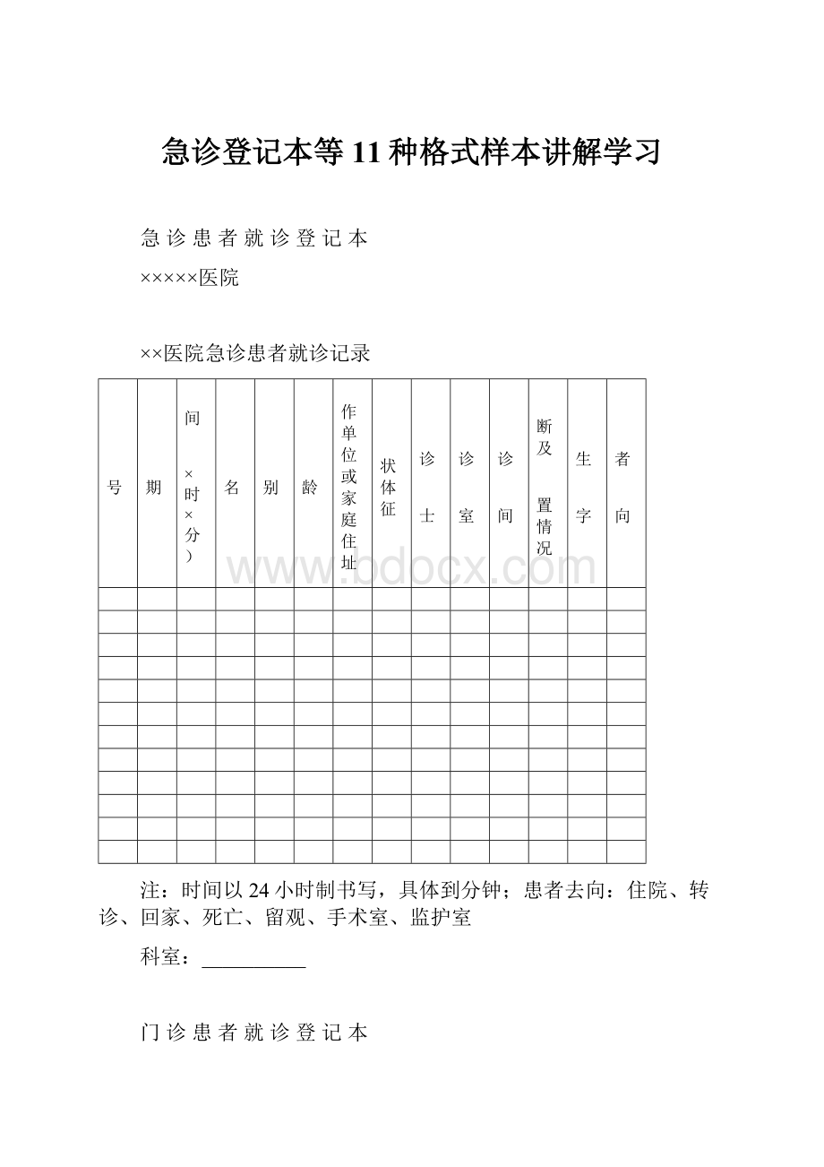 急诊登记本等11种格式样本讲解学习.docx_第1页