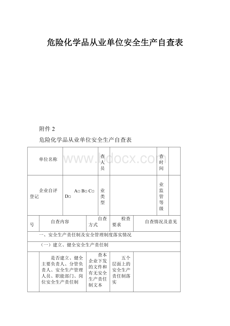 危险化学品从业单位安全生产自查表.docx_第1页