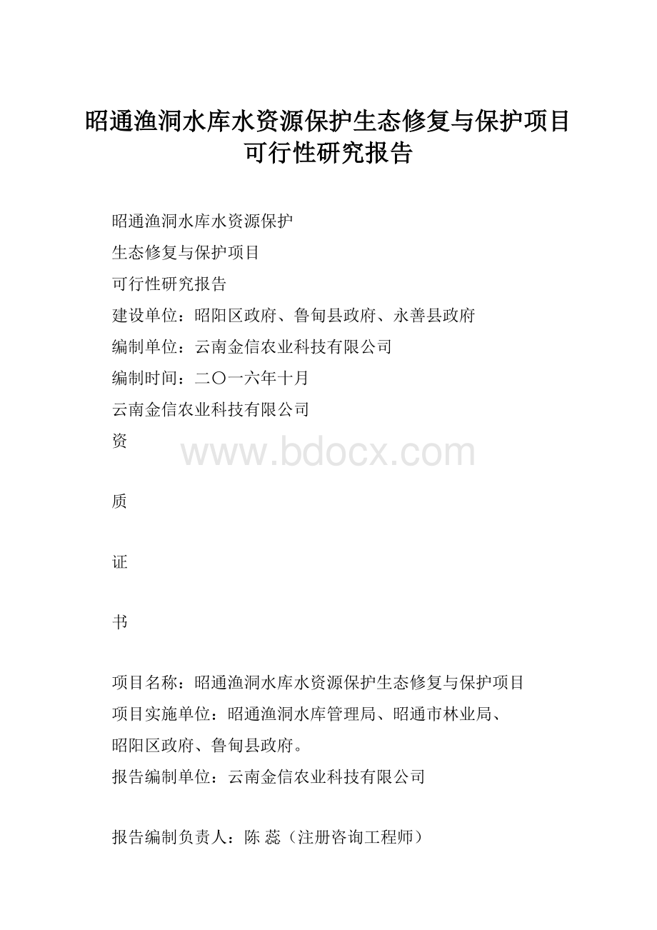 昭通渔洞水库水资源保护生态修复与保护项目可行性研究报告.docx