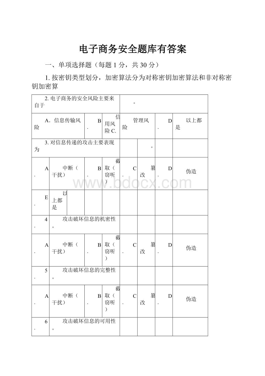 电子商务安全题库有答案.docx_第1页