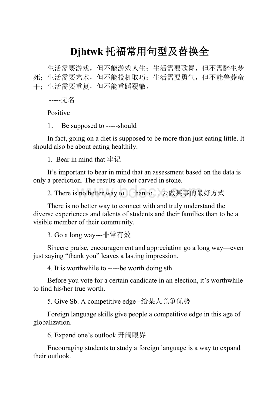 Djhtwk托福常用句型及替换全.docx