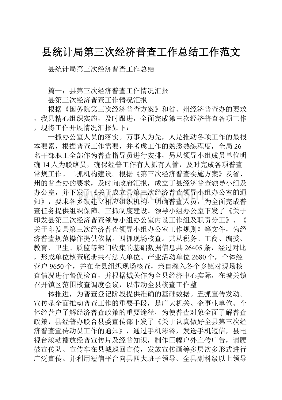 县统计局第三次经济普查工作总结工作范文Word下载.docx_第1页