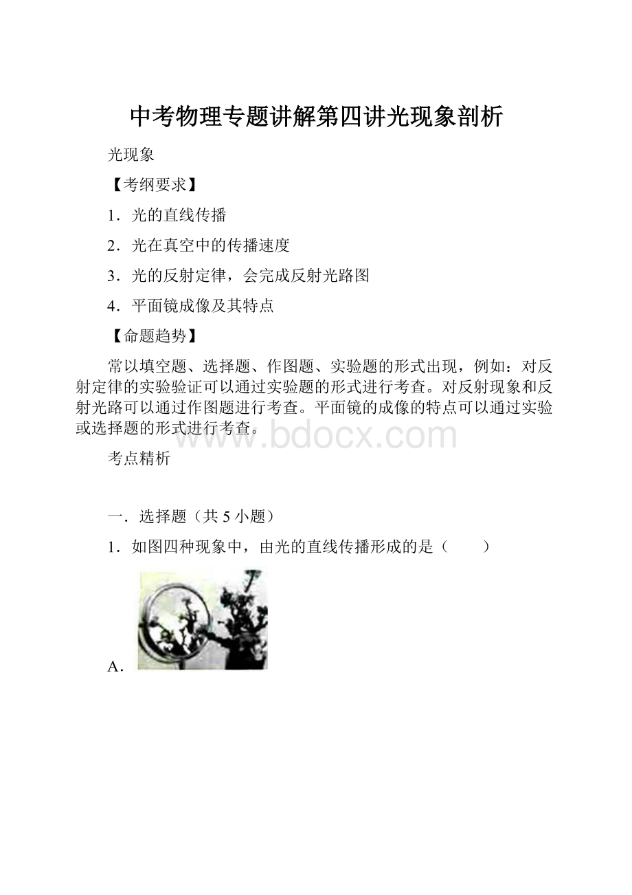 中考物理专题讲解第四讲光现象剖析.docx_第1页