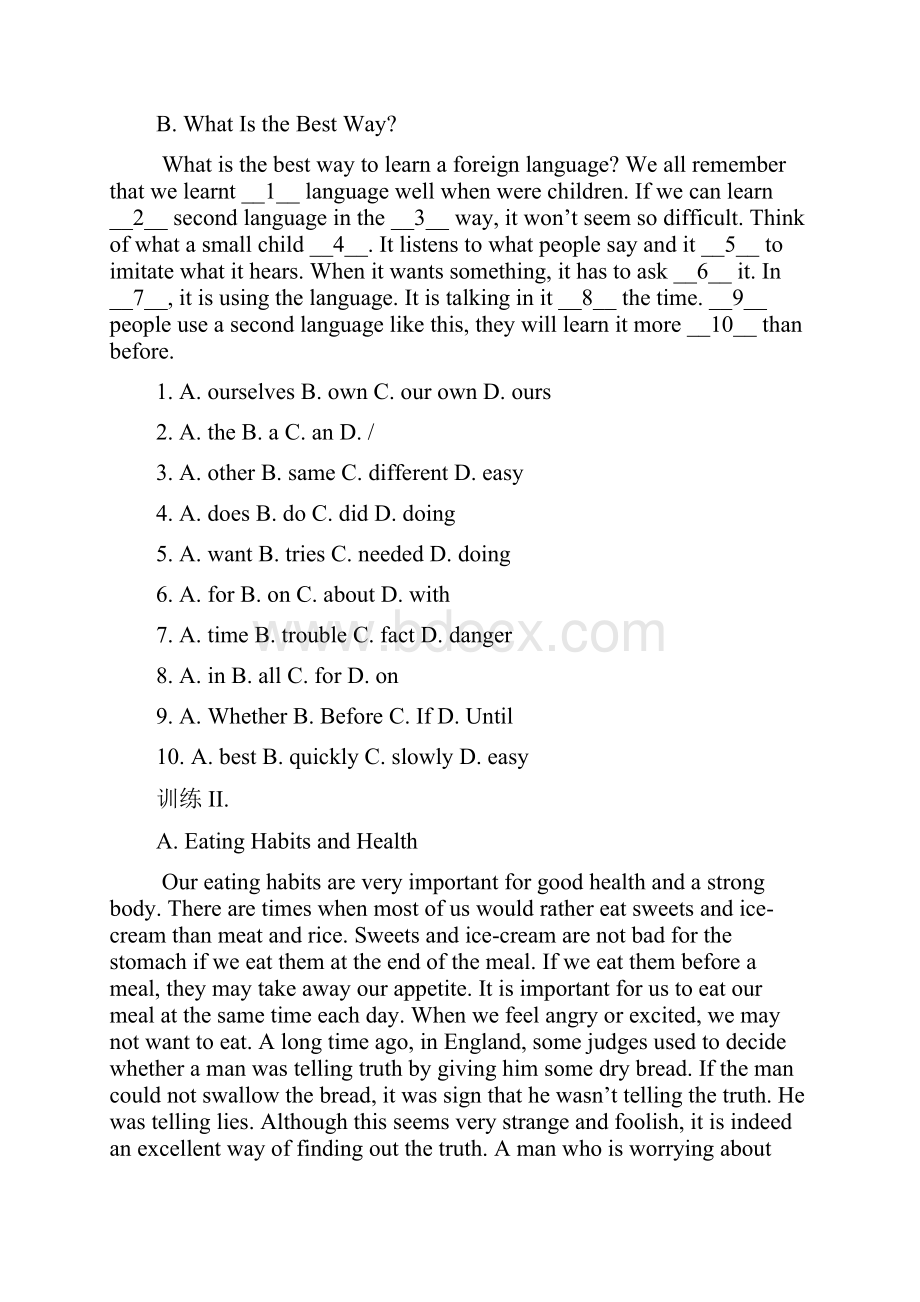 人版七年级英语阅读理解与完型填空训练附答案.docx_第2页