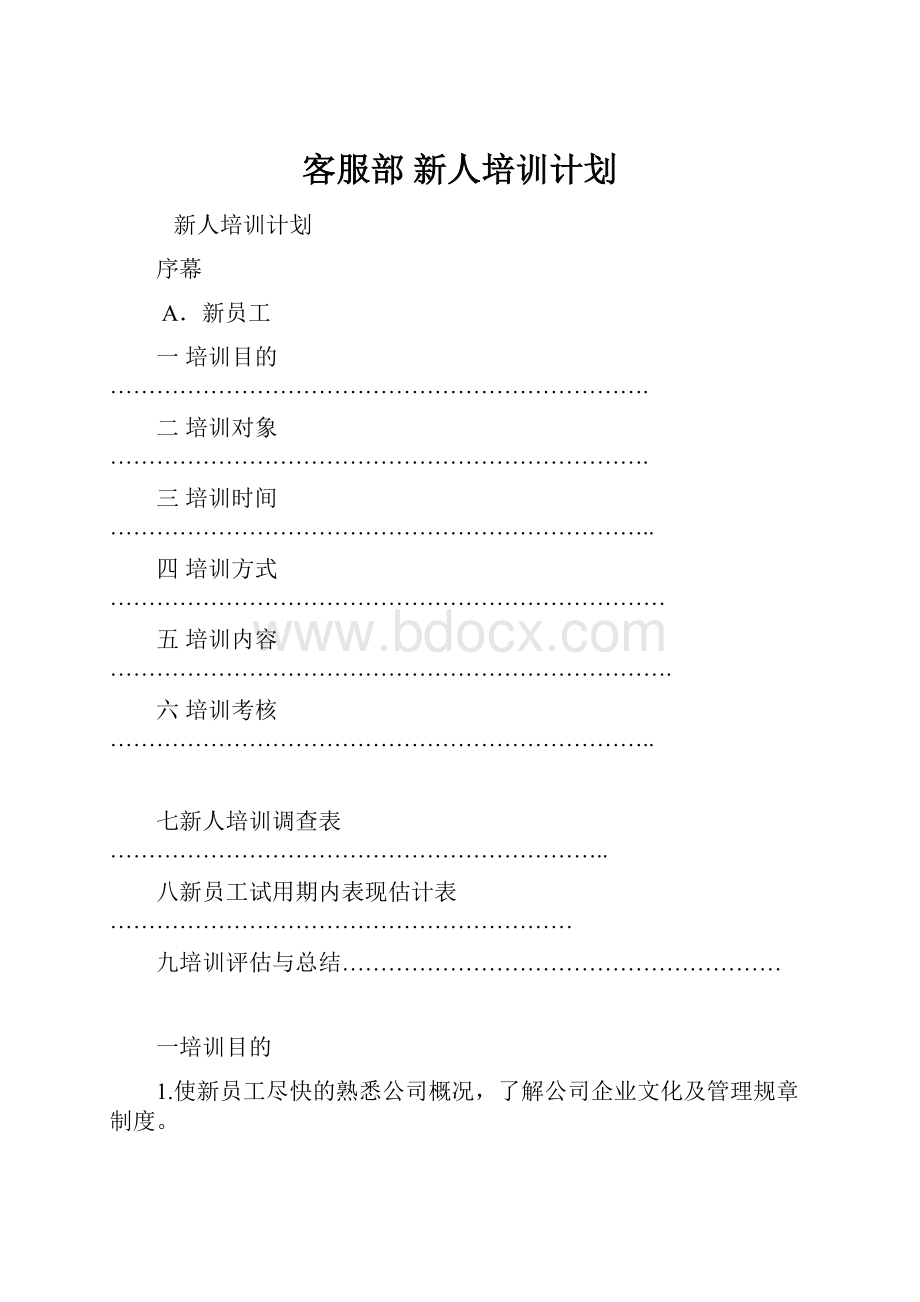 客服部 新人培训计划文档格式.docx