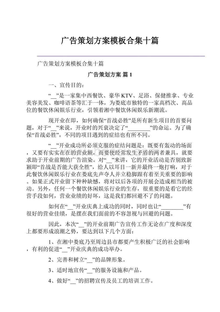 广告策划方案模板合集十篇Word格式.docx_第1页