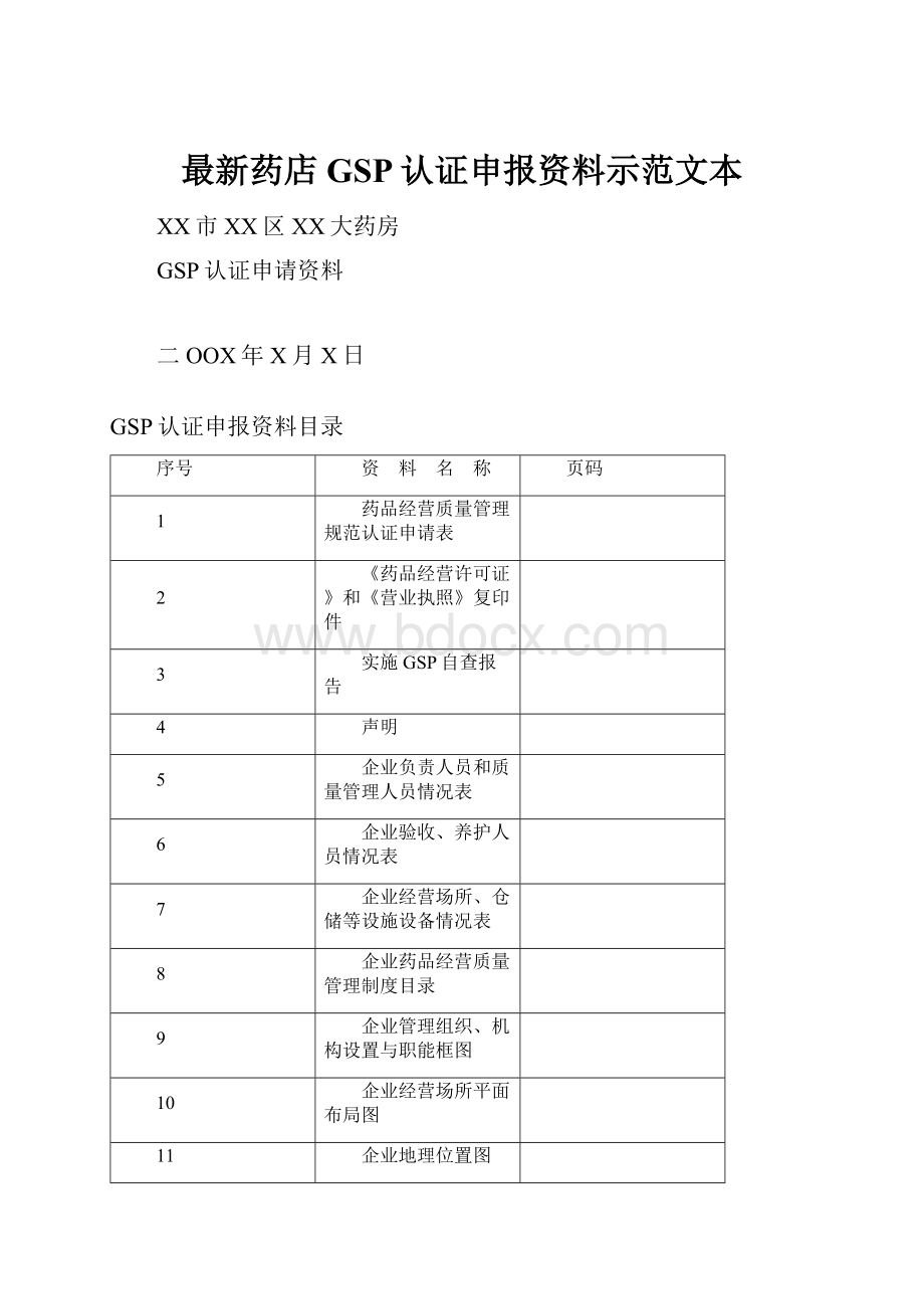 最新药店GSP认证申报资料示范文本Word文件下载.docx