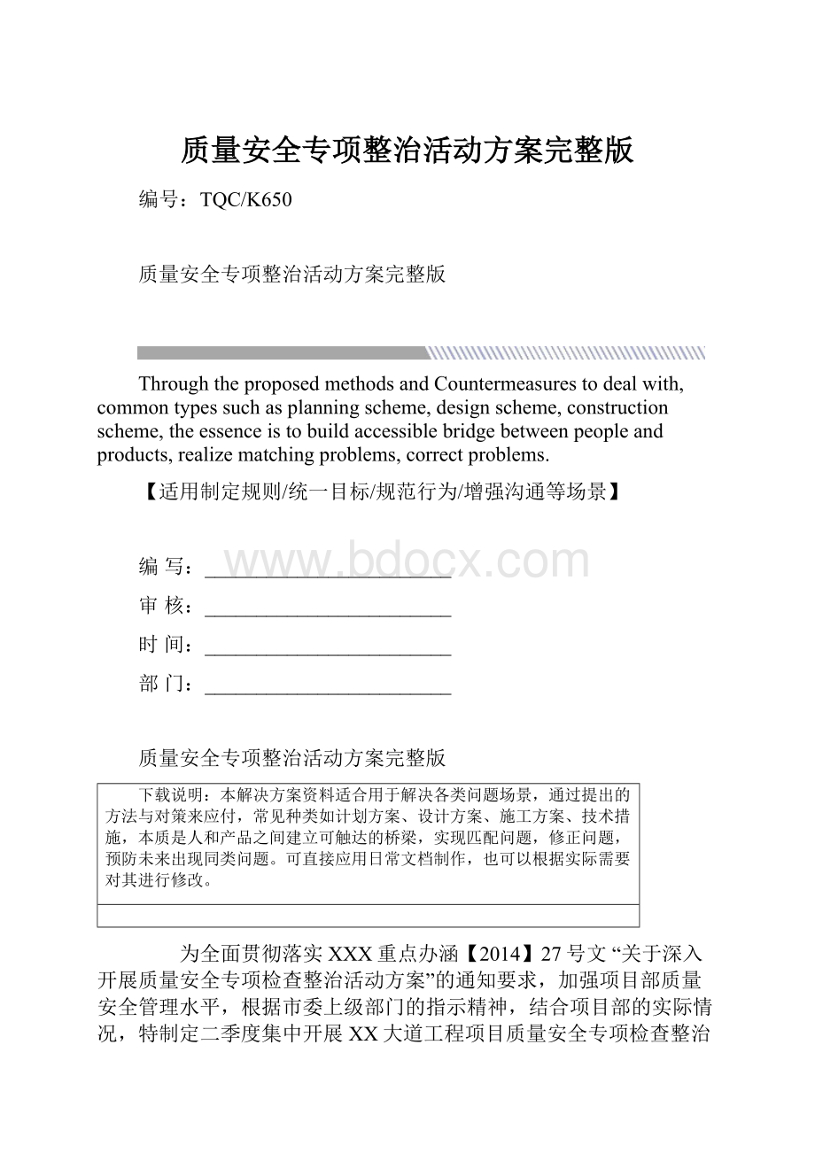 质量安全专项整治活动方案完整版.docx_第1页