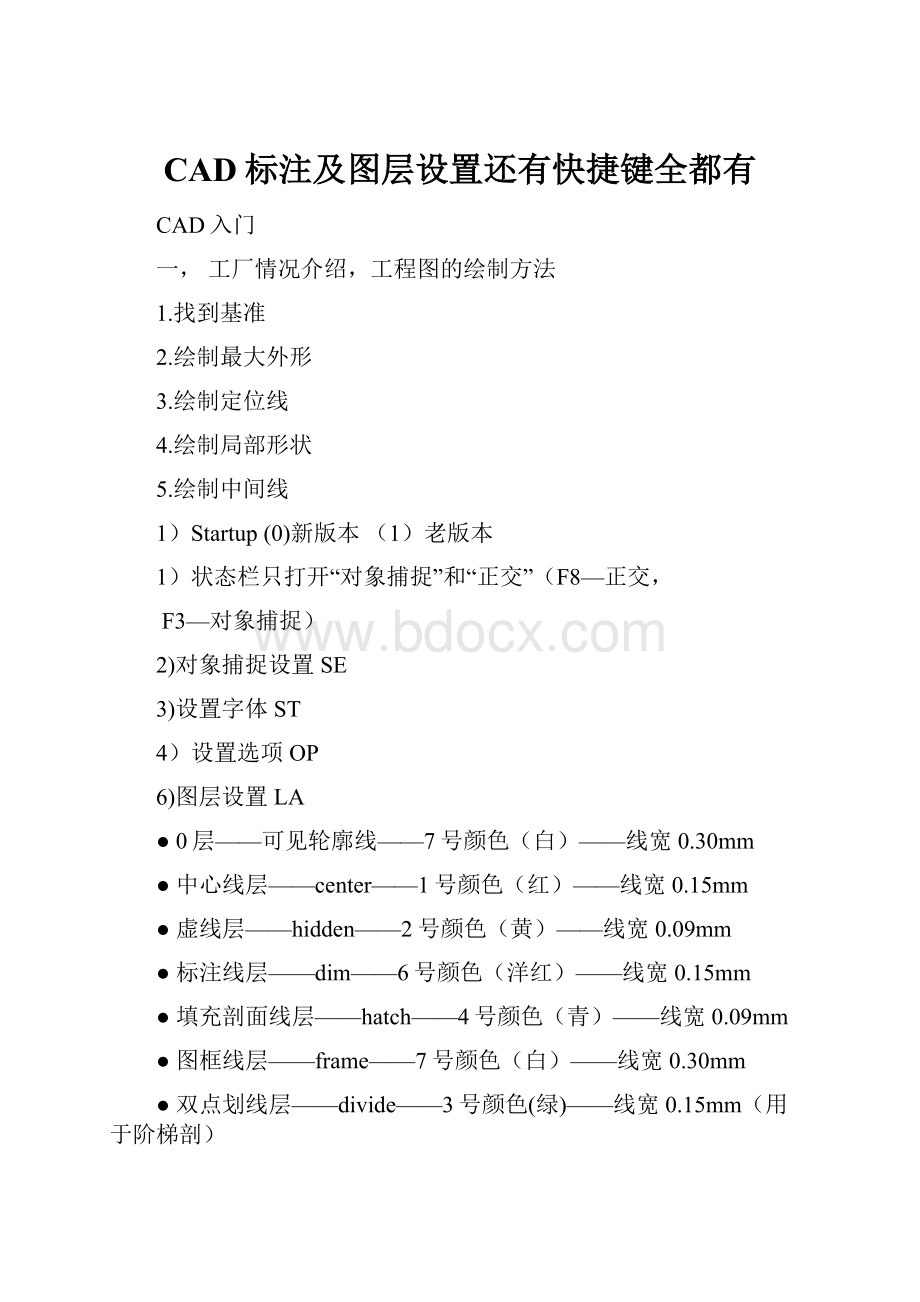 CAD标注及图层设置还有快捷键全都有.docx