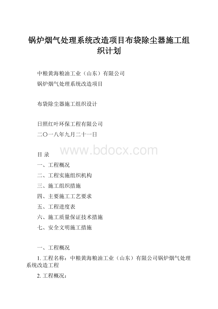 锅炉烟气处理系统改造项目布袋除尘器施工组织计划Word格式文档下载.docx_第1页