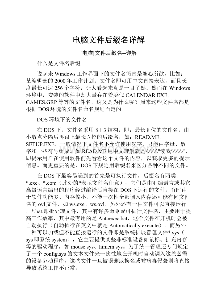 电脑文件后缀名详解Word文件下载.docx