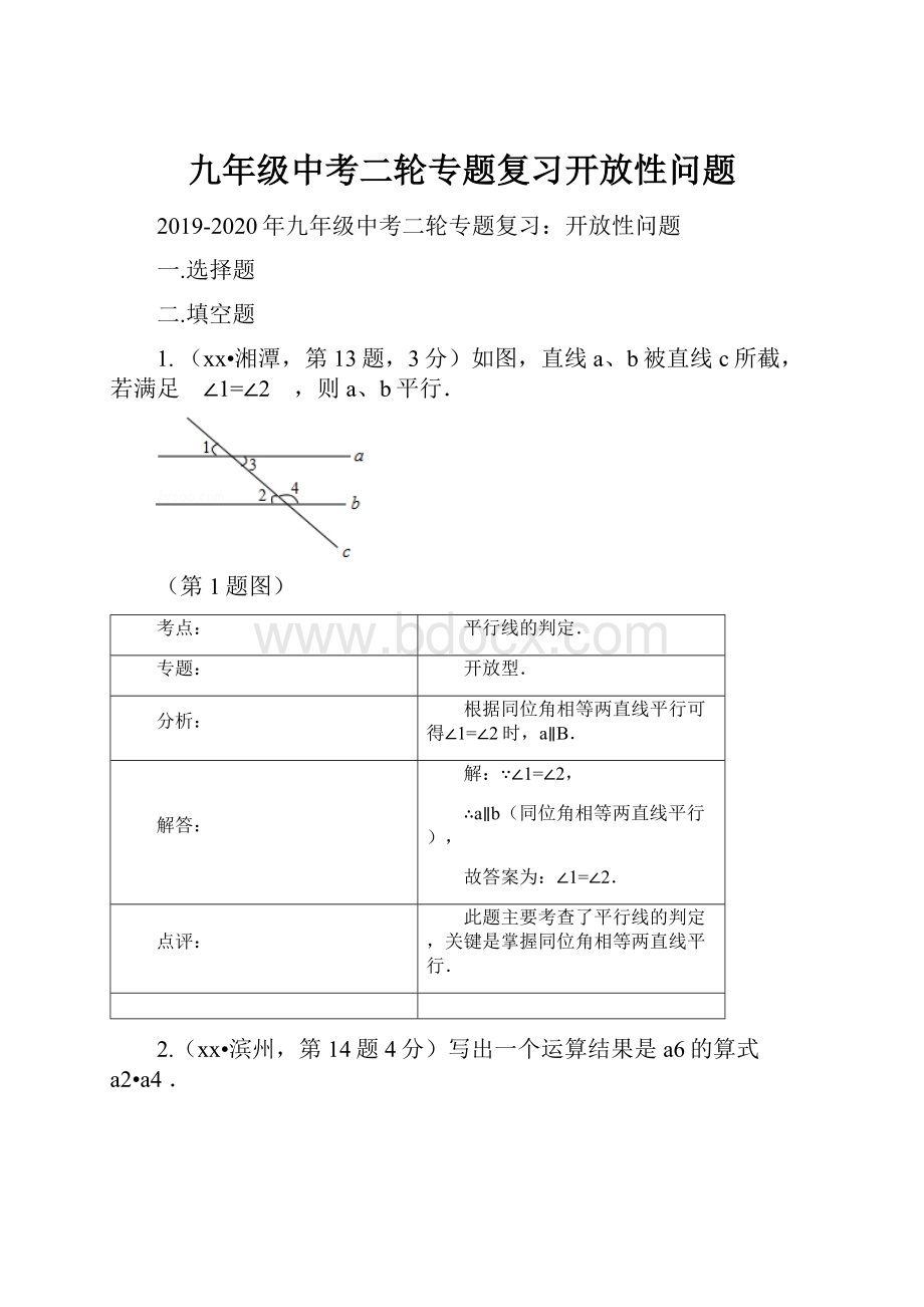 九年级中考二轮专题复习开放性问题Word格式.docx