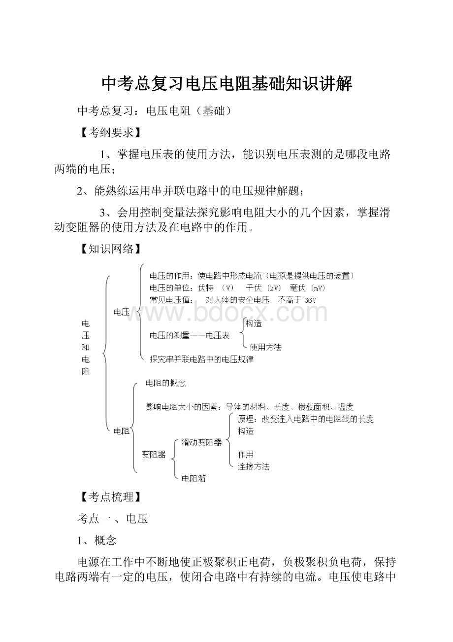 中考总复习电压电阻基础知识讲解Word文档格式.docx