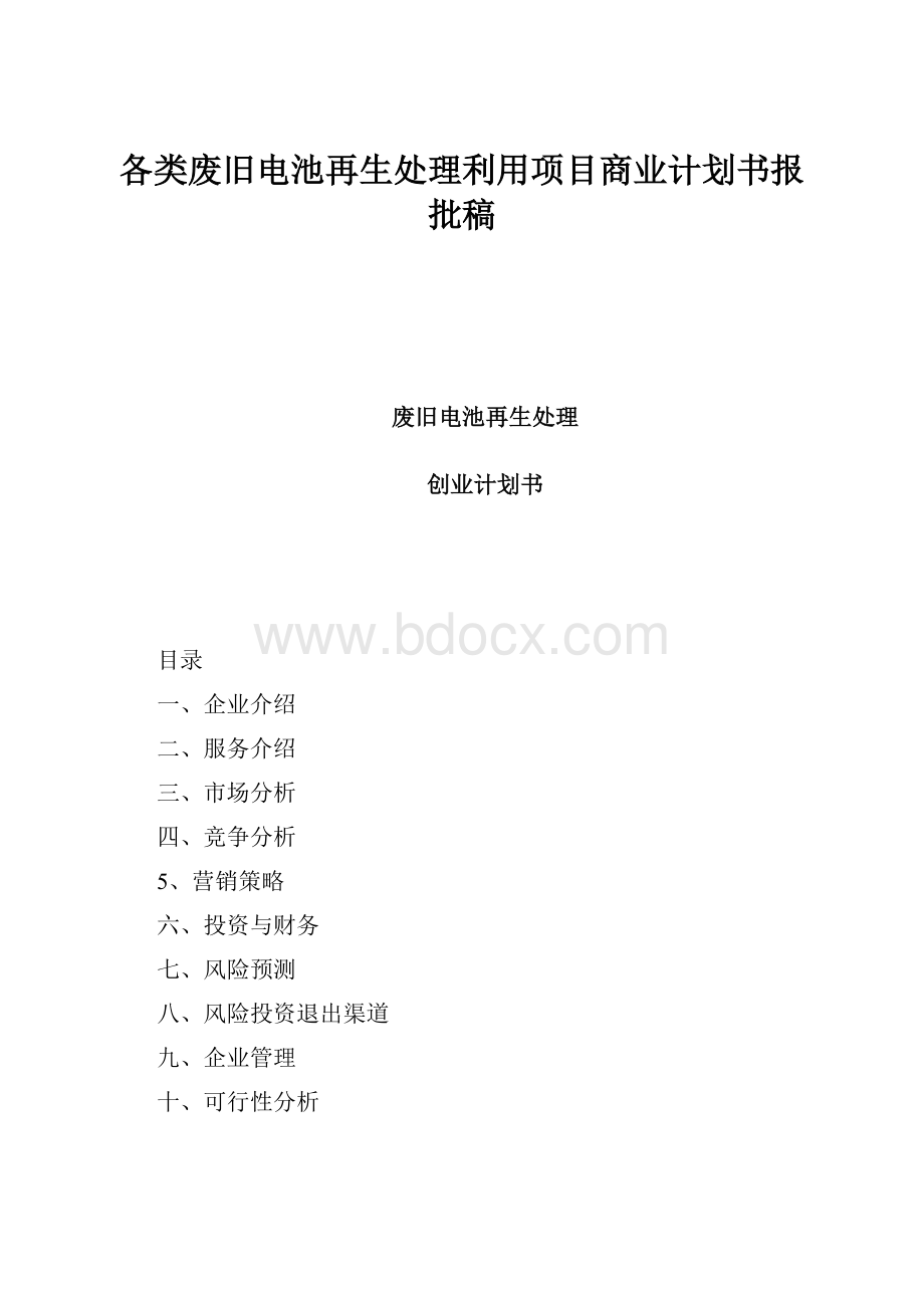 各类废旧电池再生处理利用项目商业计划书报批稿.docx