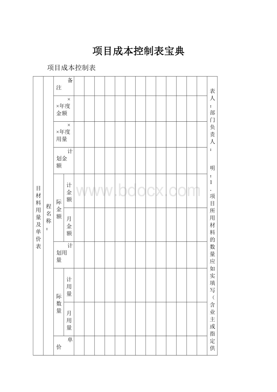 项目成本控制表宝典Word下载.docx