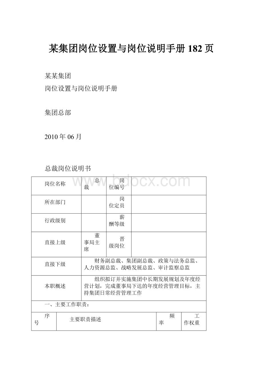 某集团岗位设置与岗位说明手册182页.docx_第1页