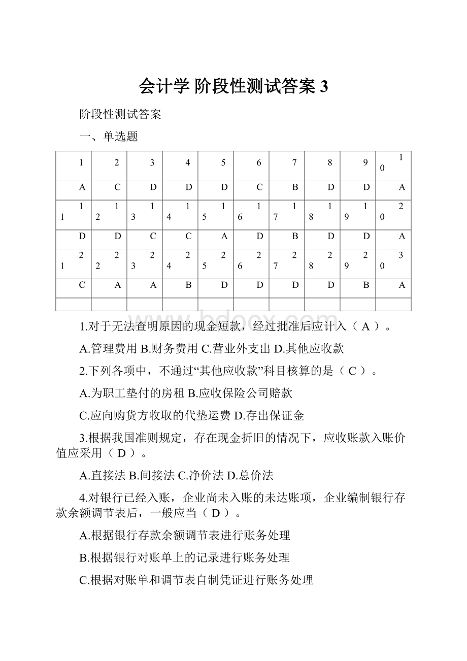 会计学 阶段性测试答案3.docx