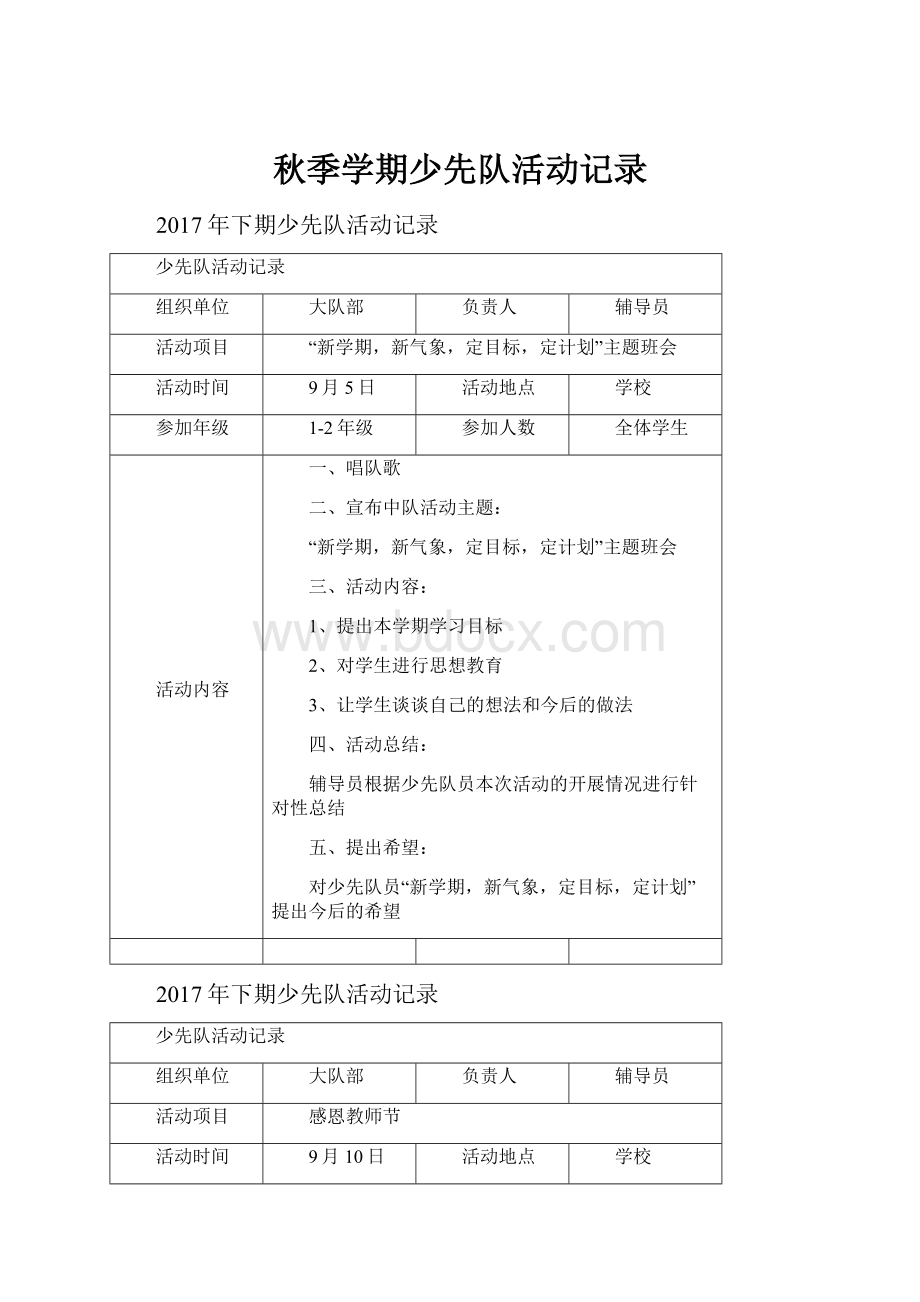 秋季学期少先队活动记录.docx_第1页