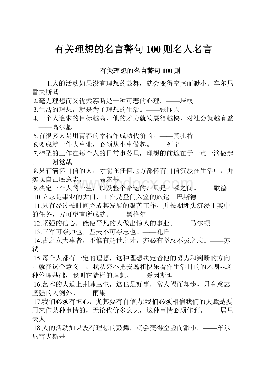 有关理想的名言警句100则名人名言Word下载.docx