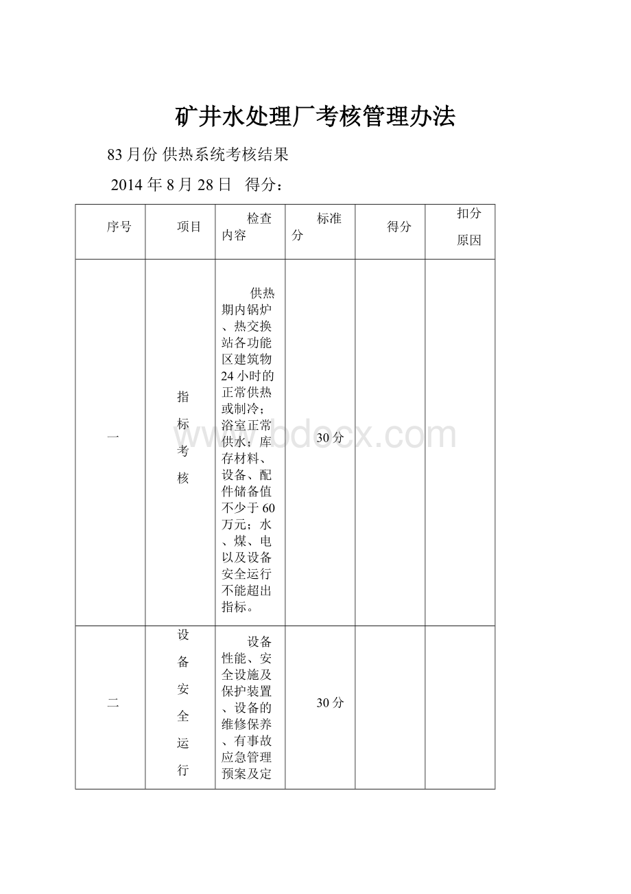 矿井水处理厂考核管理办法Word文档下载推荐.docx