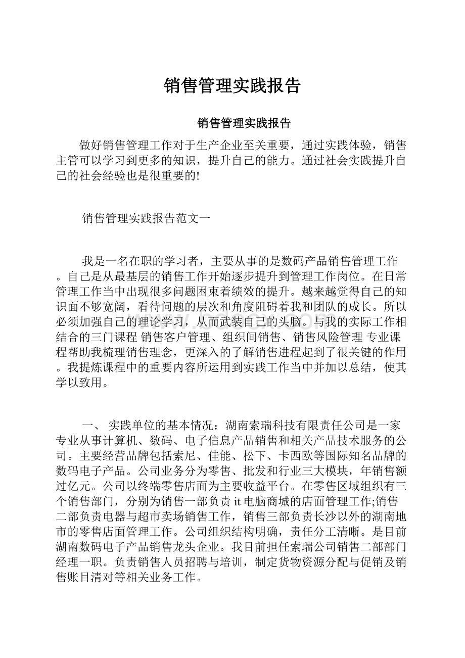 销售管理实践报告Word文件下载.docx