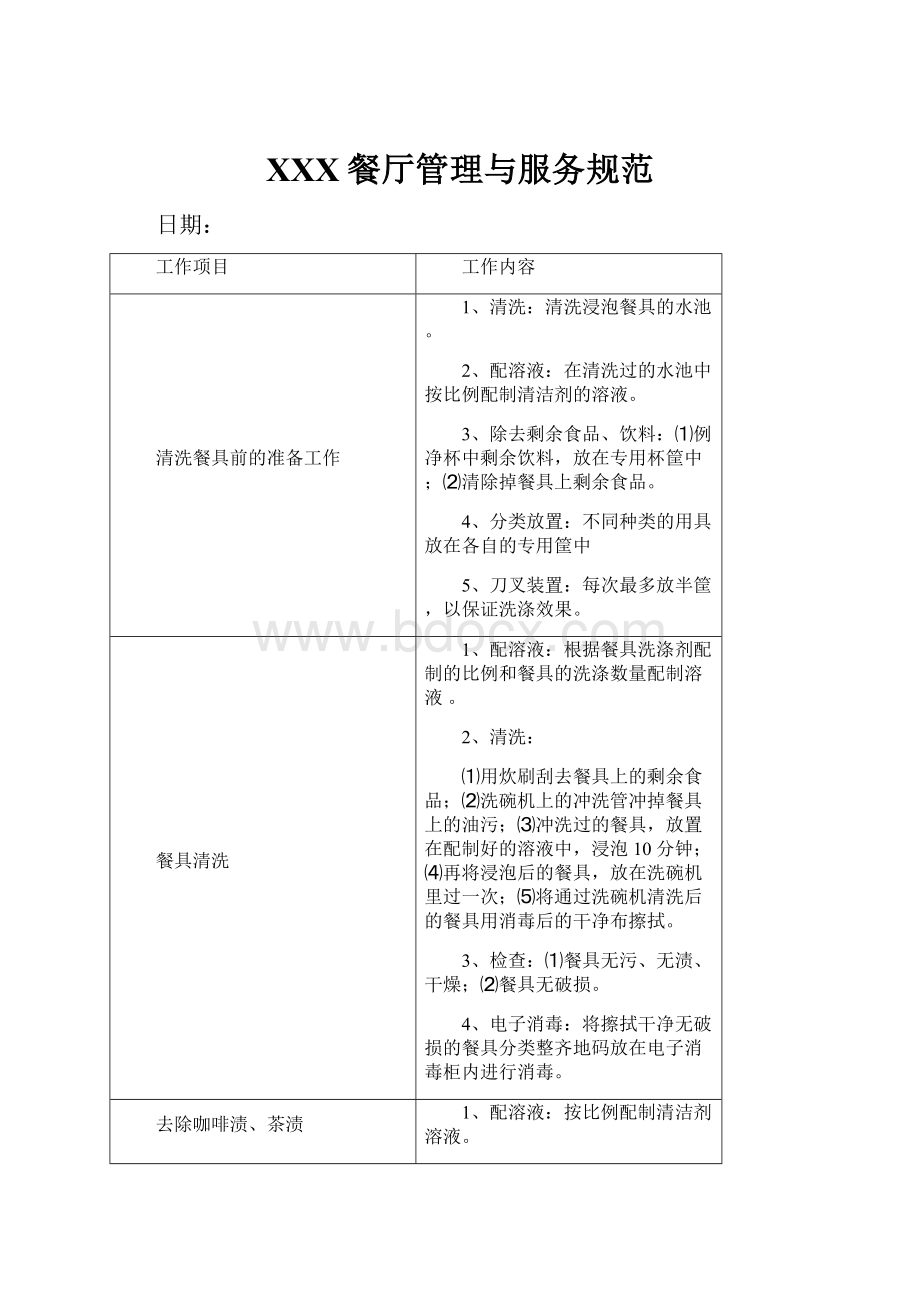 XXX餐厅管理与服务规范Word文档下载推荐.docx_第1页