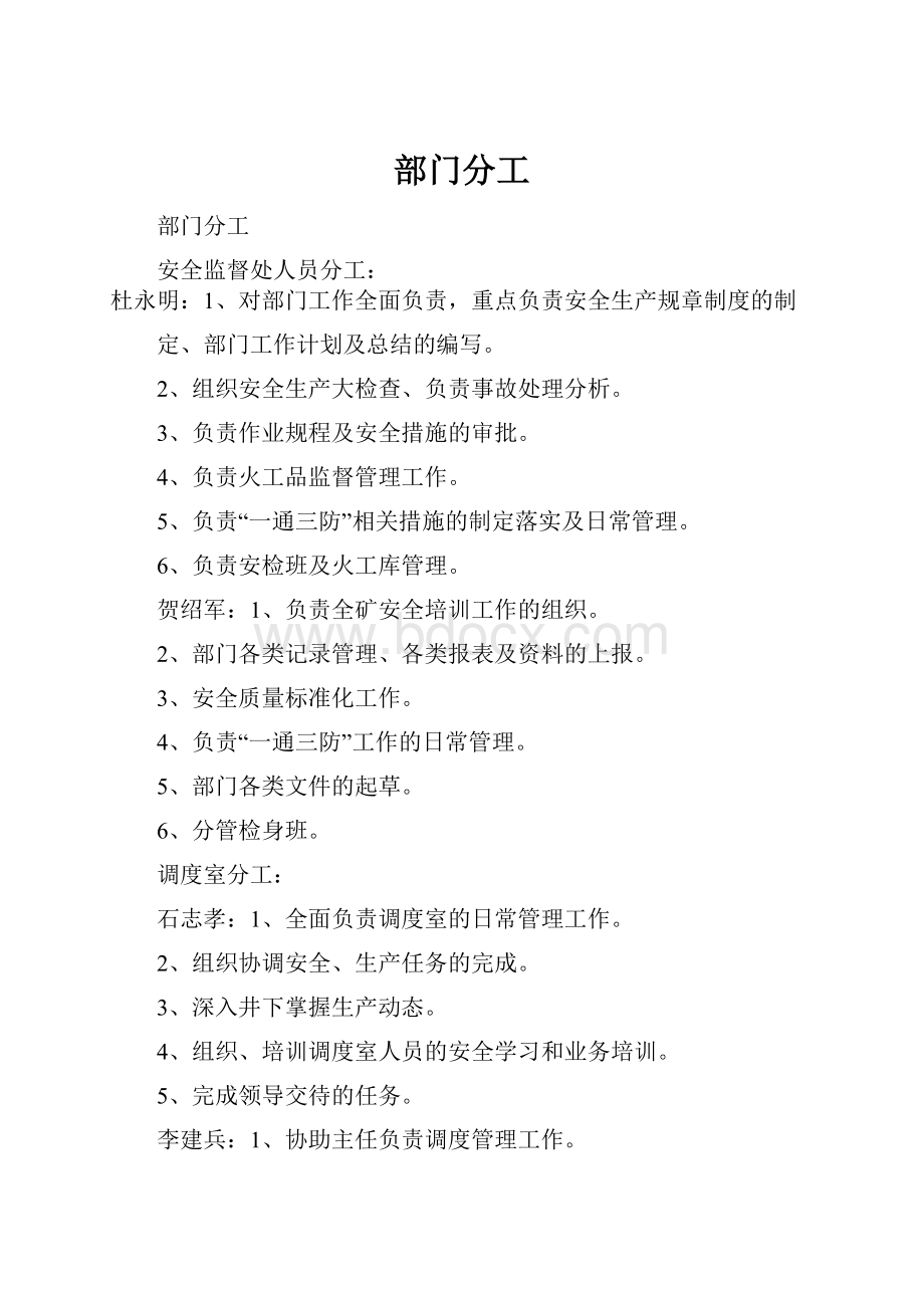 部门分工Word文档格式.docx