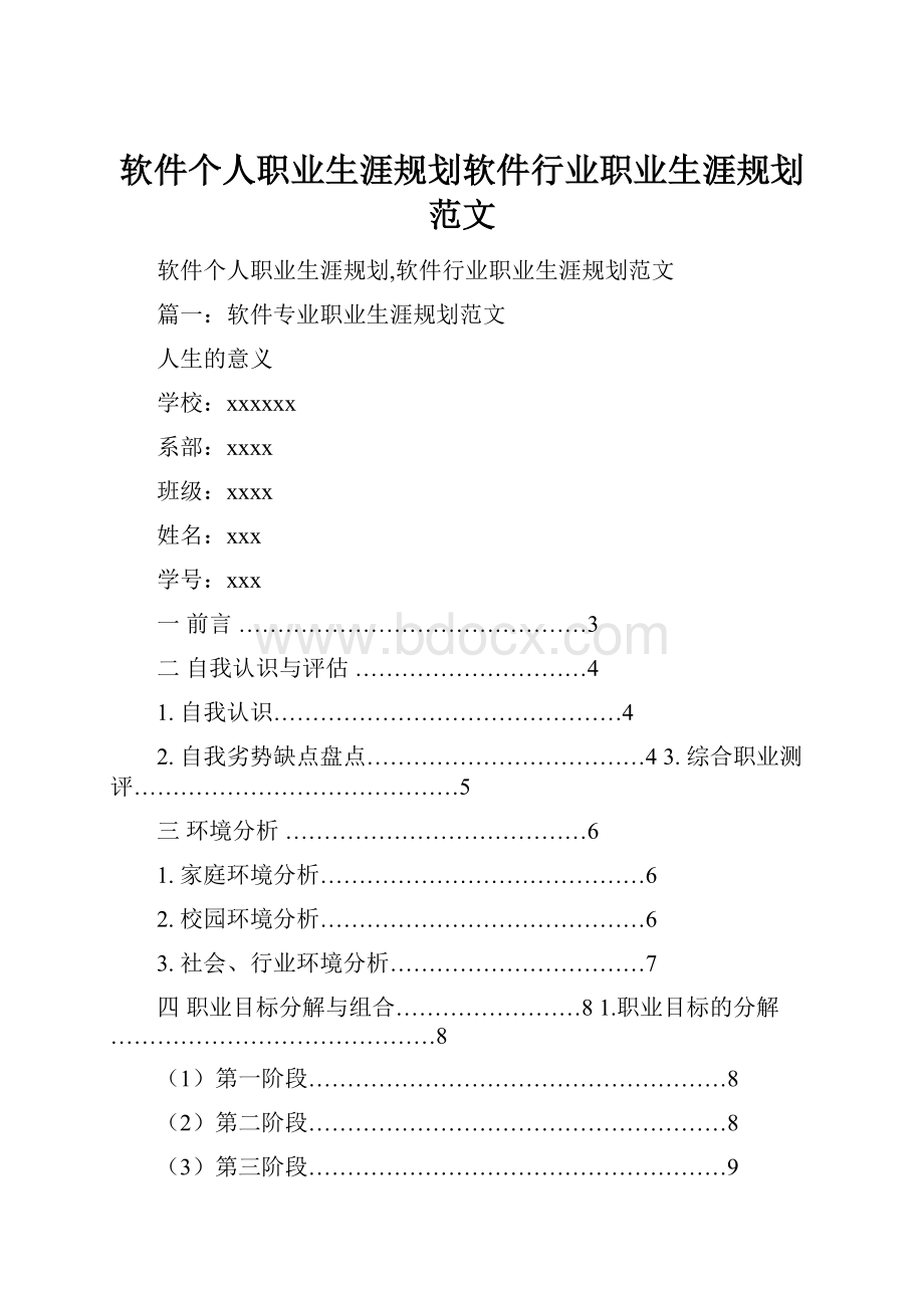 软件个人职业生涯规划软件行业职业生涯规划范文文档格式.docx