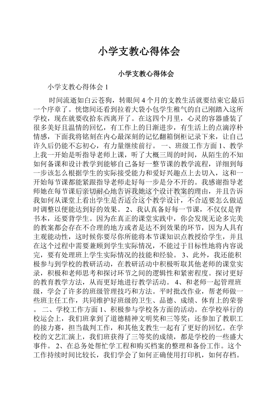 小学支教心得体会Word文档下载推荐.docx