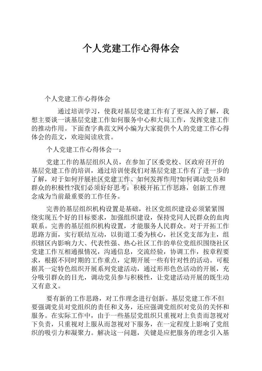 个人党建工作心得体会Word文档下载推荐.docx