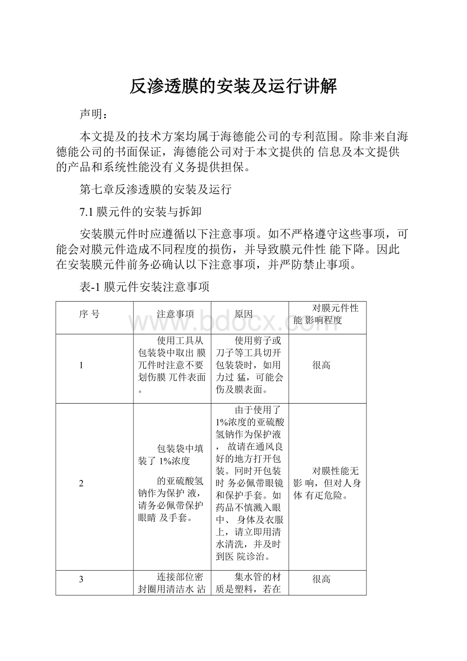 反渗透膜的安装及运行讲解Word文档格式.docx