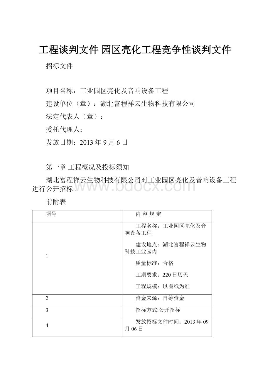 工程谈判文件 园区亮化工程竞争性谈判文件Word下载.docx