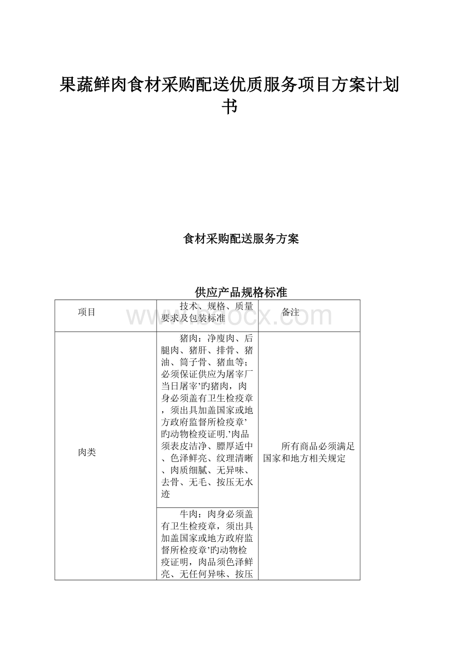 果蔬鲜肉食材采购配送优质服务项目方案计划书Word文件下载.docx