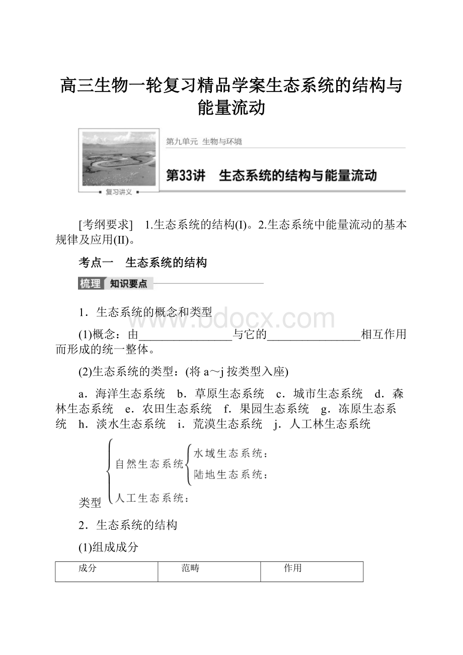 高三生物一轮复习精品学案生态系统的结构与能量流动.docx_第1页