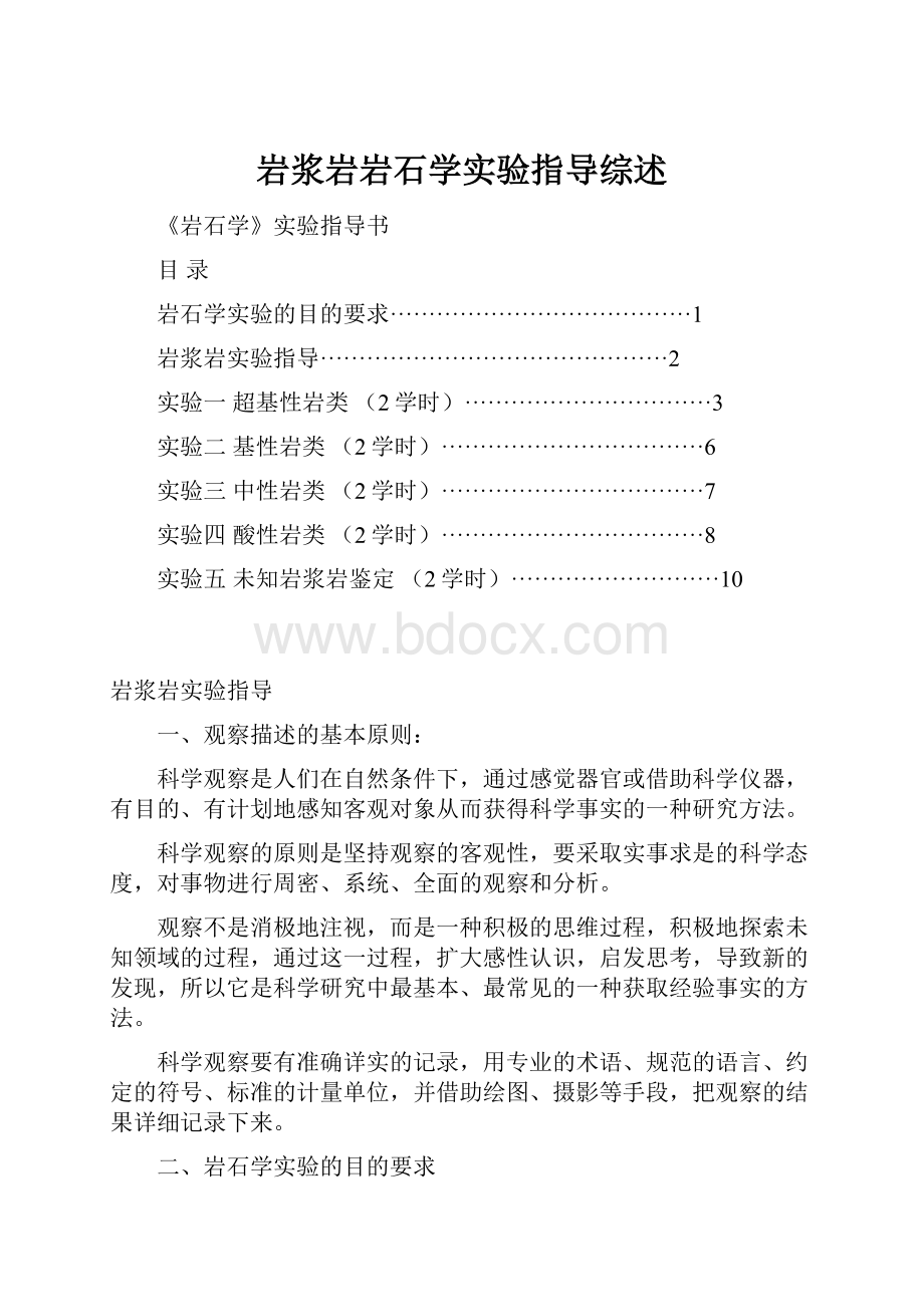 岩浆岩岩石学实验指导综述Word下载.docx