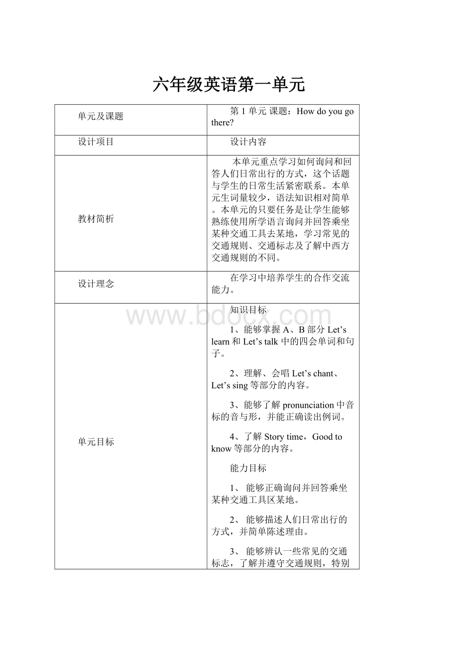 六年级英语第一单元Word文档格式.docx