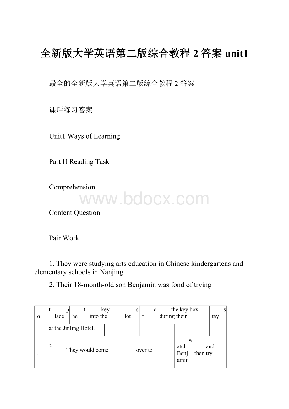 全新版大学英语第二版综合教程2答案unit1.docx