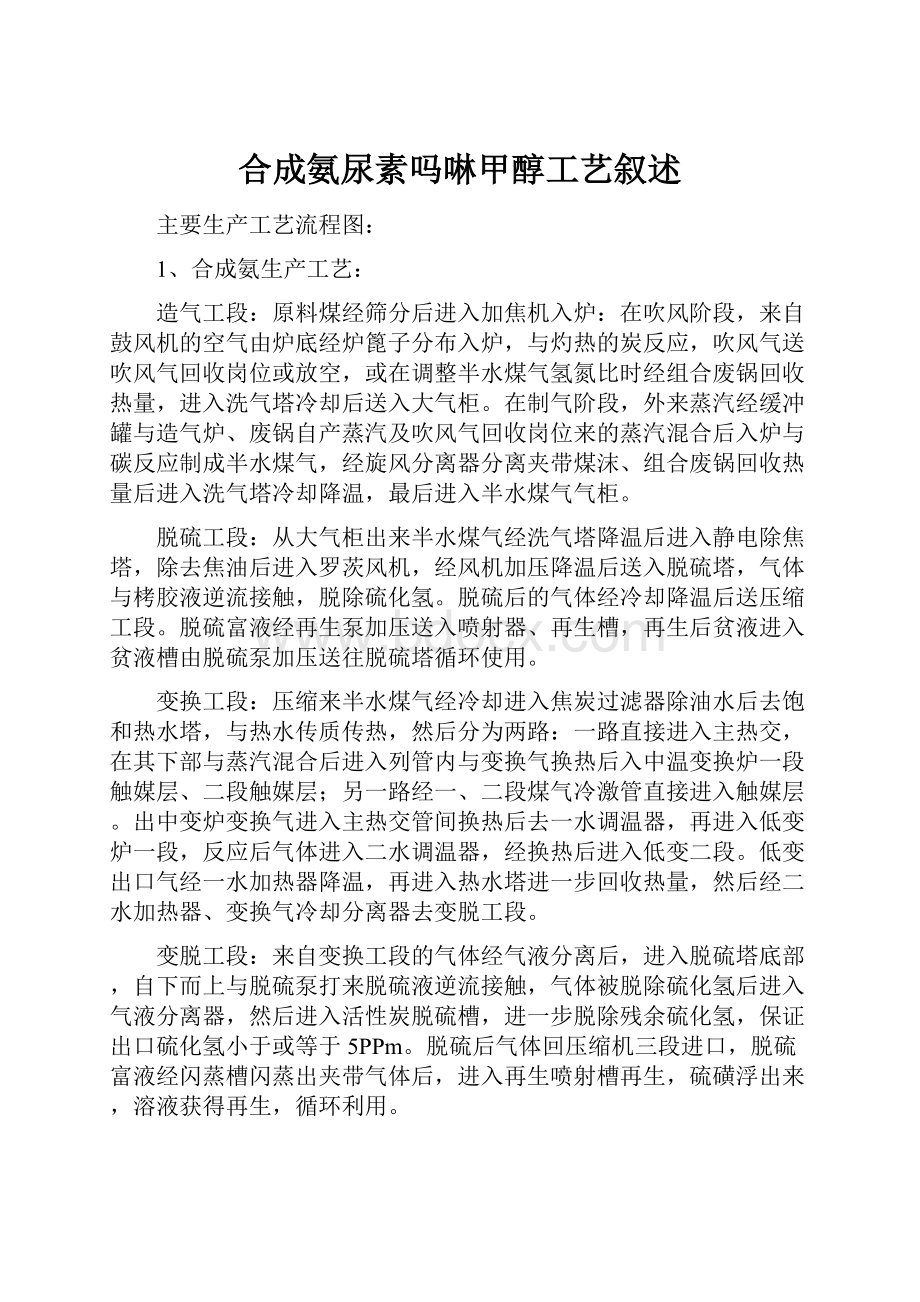 合成氨尿素吗啉甲醇工艺叙述.docx