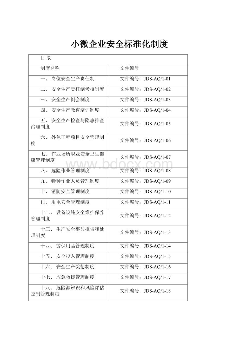 小微企业安全标准化制度Word文档下载推荐.docx