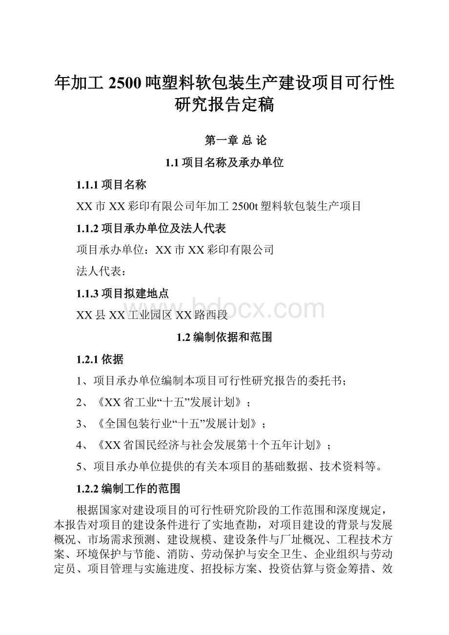 年加工2500吨塑料软包装生产建设项目可行性研究报告定稿Word下载.docx