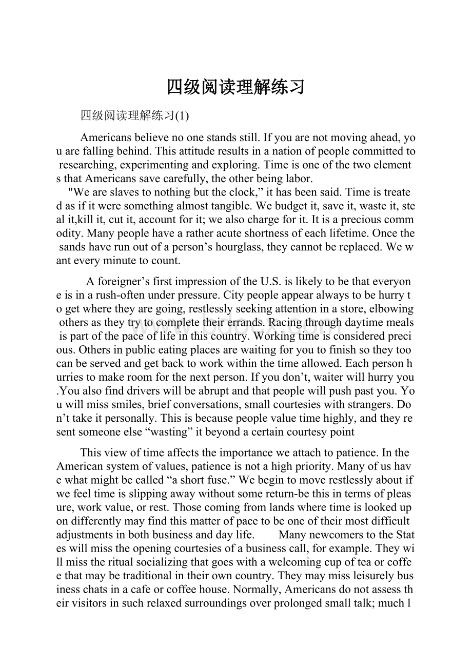 四级阅读理解练习Word文件下载.docx