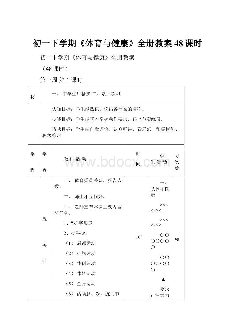 初一下学期《体育与健康》全册教案48课时.docx