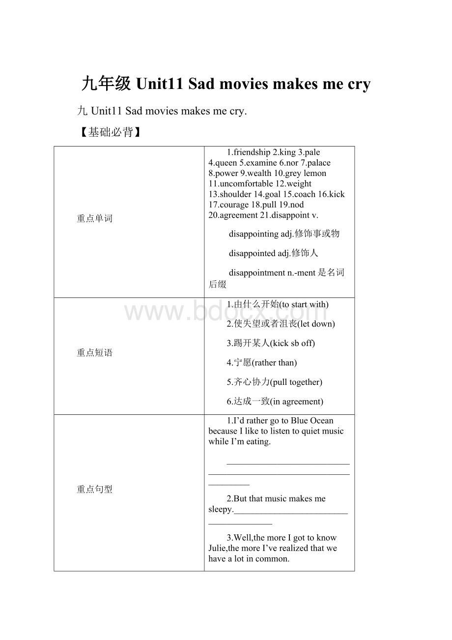 九年级Unit11 Sad movies makes me cryWord文件下载.docx_第1页