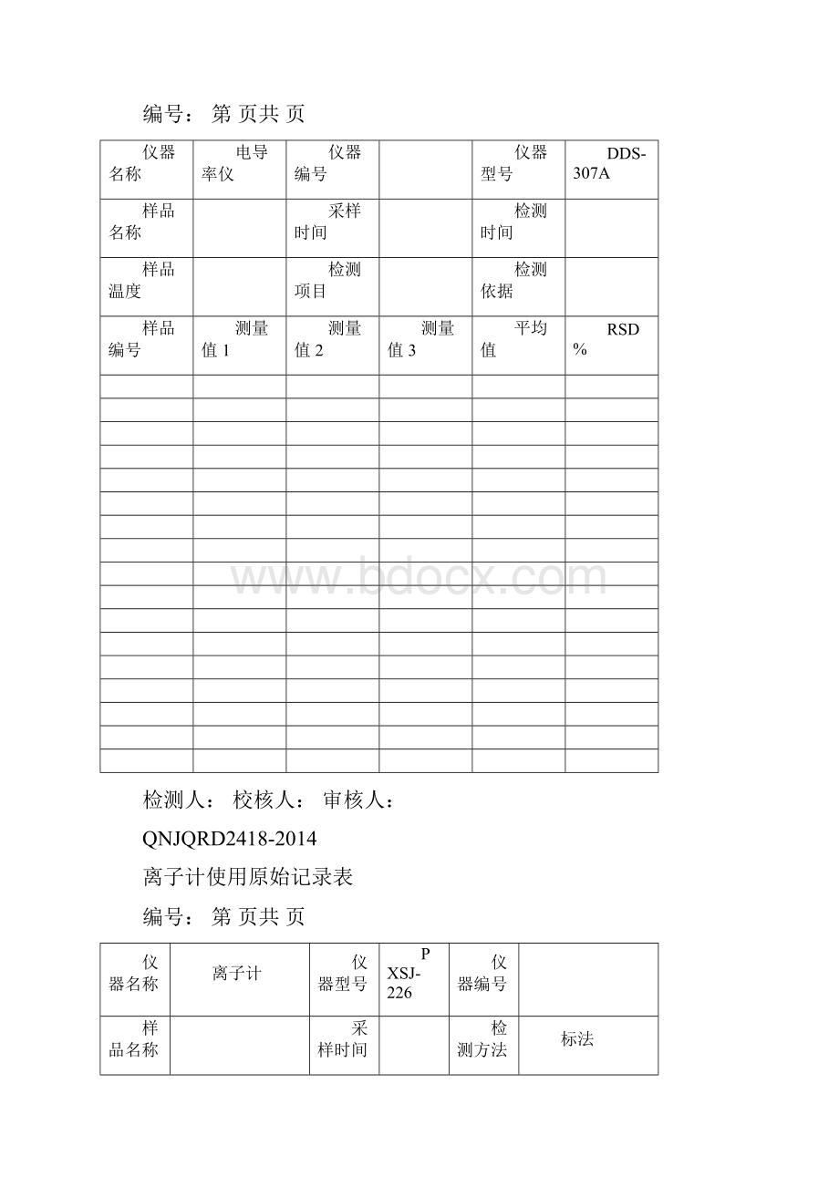 实验室分析原始记录表Word文档格式.docx_第2页